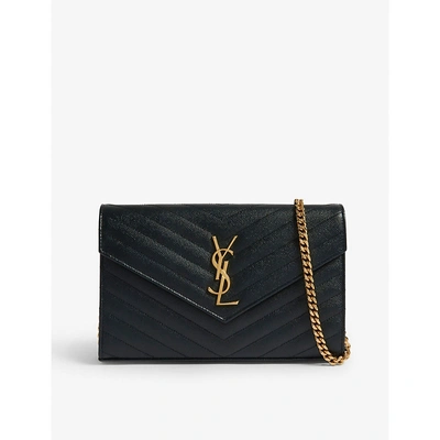 Shop Saint Laurent Quilted Wallet-on-chain In Deep Green