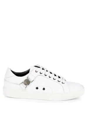 versace collection logo plaque leather sneakers