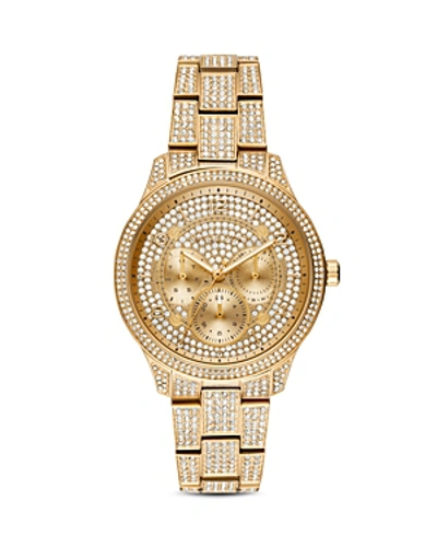 Shop Michael Kors Runway Gold-tone All-over Pave Crystal Watch, 38mm
