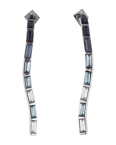 Shop Alexis Bittar Crystal Linear Drop Earrings In Blue/silver