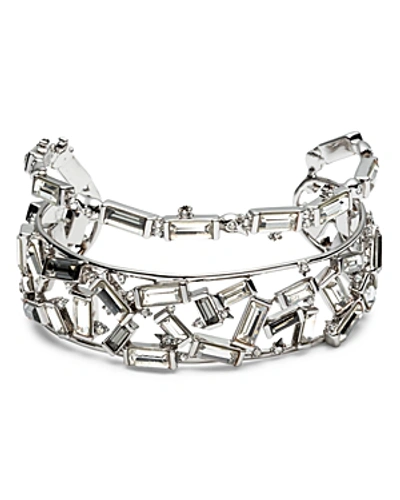 Shop Alexis Bittar Scattered Crystal Baguette Cuff Bracelet In Silver