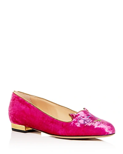 Shop Charlotte Olympia Women's Peaceful Kitty Flats In Bright Pink