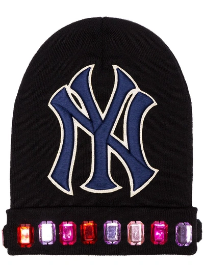Shop Gucci Black Ny Yankees Patch Jewel Embellished Wool Hat