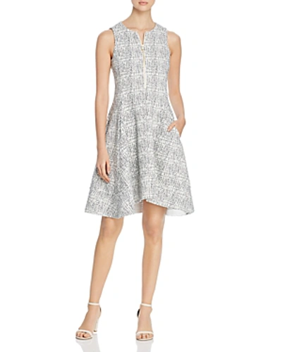 Shop Donna Karan New York Textured Knit Zip Front Dress In Ivory Combo