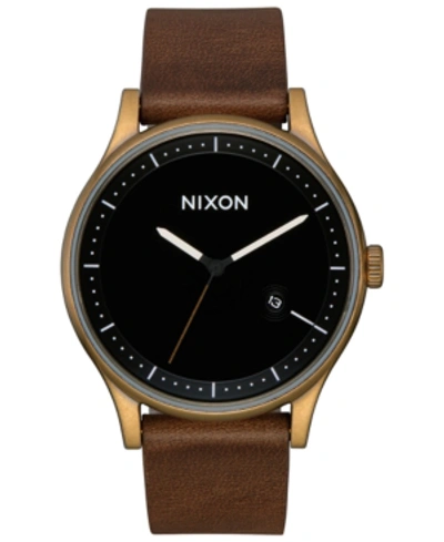 Shop Nixon Men's Station Leather Strap Watch 41mm In Brass / Black / Brown