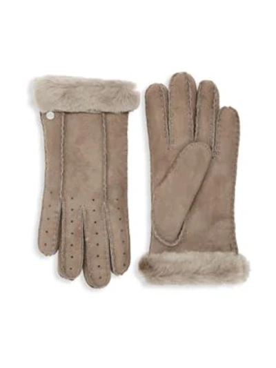 Shop Ugg Leather Shearling Gloves In Stormy Grey