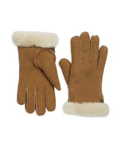 Shop Ugg Leather Shearling Gloves In Stormy Grey