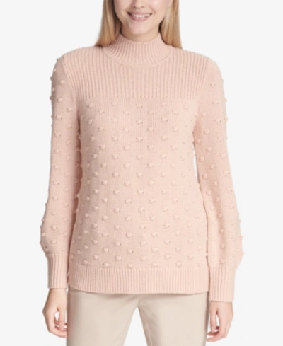 Shop Calvin Klein Popcorn-knit Mock Turtleneck Sweater In Blush