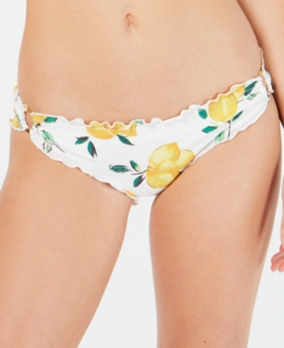 Shop Kate Spade New York Printed Ruffled Cheeky Bikini Bottoms Women's Swimsuit In Fresh Whtie