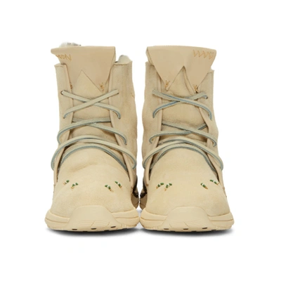 Shop Visvim Beige Shearling Huron Moc Hi-folk Boots In Natural