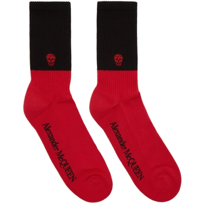 Shop Alexander Mcqueen Red & Black Skull Socks In 6460 Red/bk