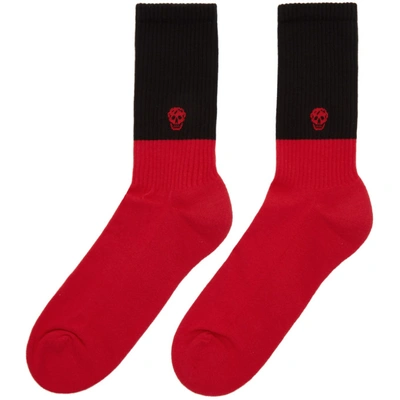 Shop Alexander Mcqueen Red & Black Skull Socks In 6460 Red/bk