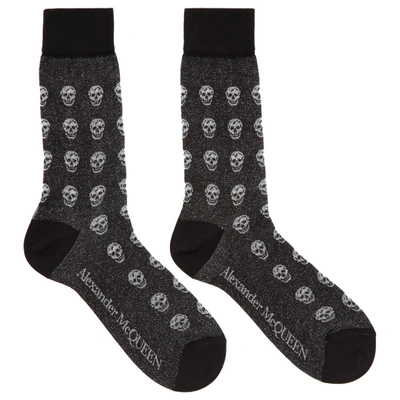 Shop Alexander Mcqueen Black Glittered Skull Socks In 1163 Ot/ice