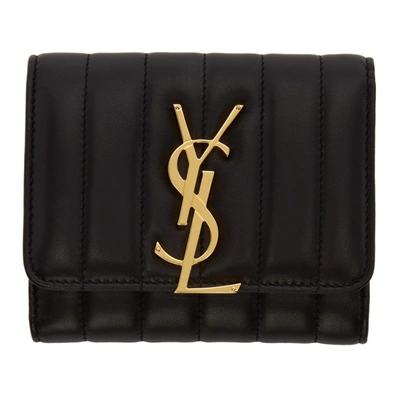 Shop Saint Laurent Black Compact Vicky Trifold Wallet In 1000 Black
