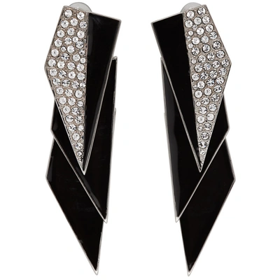 Shop Saint Laurent Silver And Black Crystal Smoking Earrings In 8178 Pallad