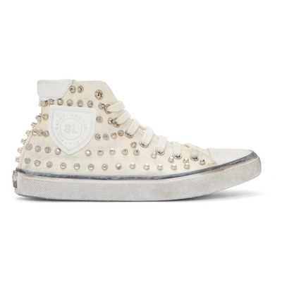 Shop Saint Laurent White Studded Bedford High-top Sneakers In 9281 White