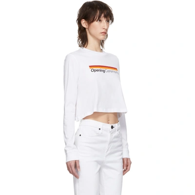 Shop Opening Ceremony White Cropped Stripe Logo Long Sleeve T-shirt In 1000 White