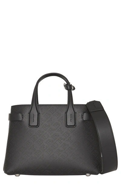 Shop Burberry Small Banner Perforated Leather Tote - Black