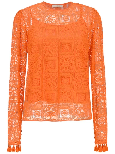 Shop Nk Long Sleeved Lace Top In Orange