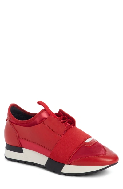 Shop Balenciaga Mixed Media Trainer Sneaker In Rouge