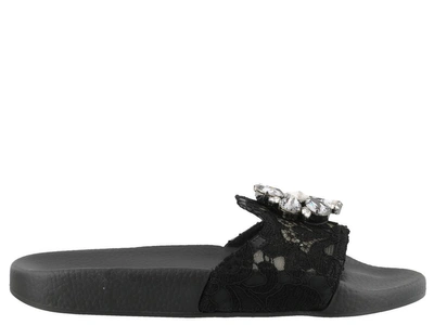 Shop Dolce & Gabbana Slide Sandals With Rainbow Lace In Black