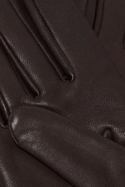 Shop Agnelle Woman Bow-embellished Leather Gloves Chocolate