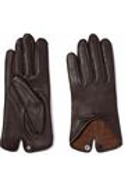 Shop Agnelle Woman Bow-embellished Leather Gloves Chocolate