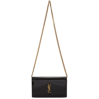 Shop Saint Laurent Black Patent Kate Wallet Bag In 1000 Black