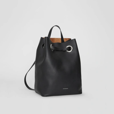Shop Burberry The Leather Grommet Detail Backpack In Black