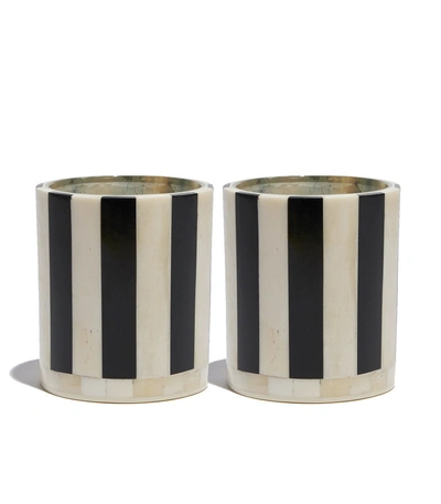 Shop Lele Sadoughi Striped Votive Candles - Set Of Two In Black/white