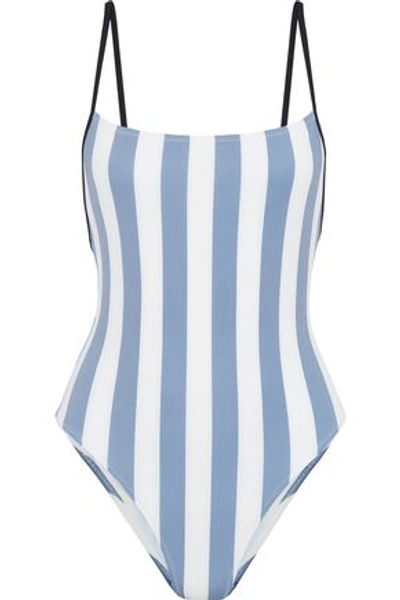 Shop Solid & Striped Woman The Chelsea Striped Swimsuit Light Blue