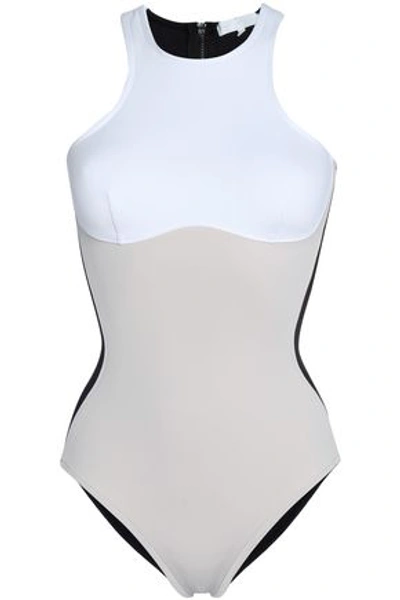 Shop Stella Mccartney Woman Color-block Neoprene Swimsuit White