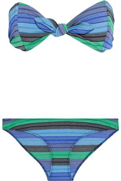 Shop Lisa Marie Fernandez Woman Poppy Knotted Striped Stretch-cotton Bandeau Bikini Navy