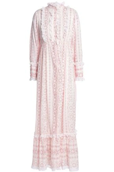 Shop Antik Batik Woman Lace-trimmed Printed Cotton-gauze Maxi Dress Ivory