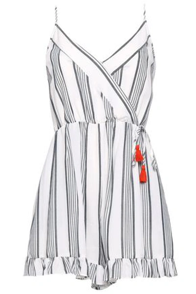 Shop Tart Collections Woman Wrap-effect Striped Woven Playsuit White