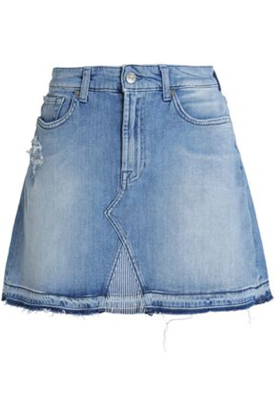 Shop 7 For All Mankind Woman Distressed Denim Mini Skirt Light Denim