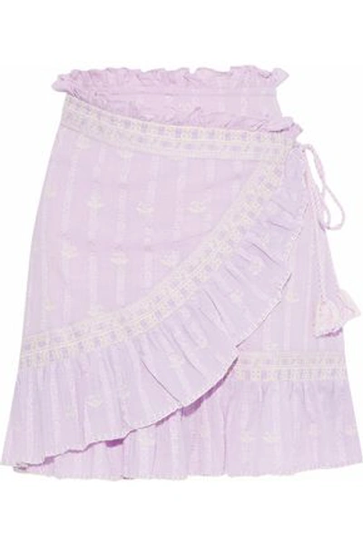 Shop Love Sam Woman Midsummer Moments Embroidered Cotton-jacquard Mini Wrap Skirt Lavender
