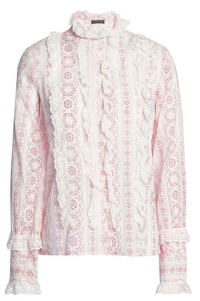 Shop Antik Batik Ruffled Printed Cotton Shirt In Ivory