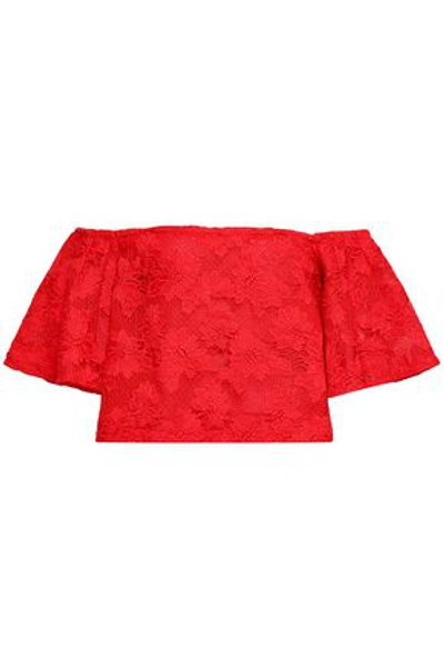 Shop Nicholas Woman Off-the-shoulder Lace Top Red