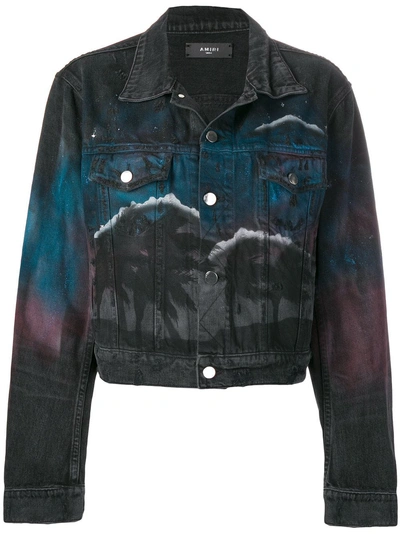 Shop Amiri Nightscape Print Denim Jacket - Black