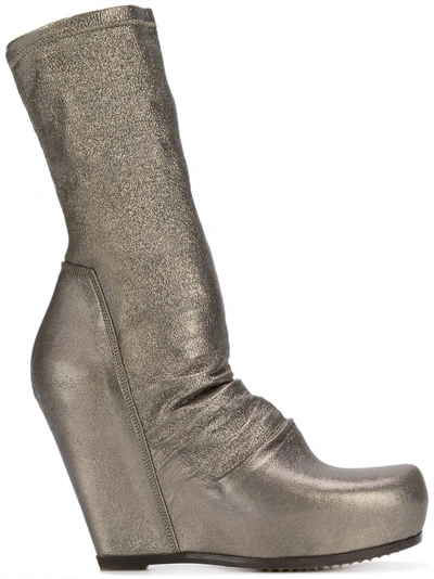 Shop Rick Owens Platform Metallic Sock Boots - Gold