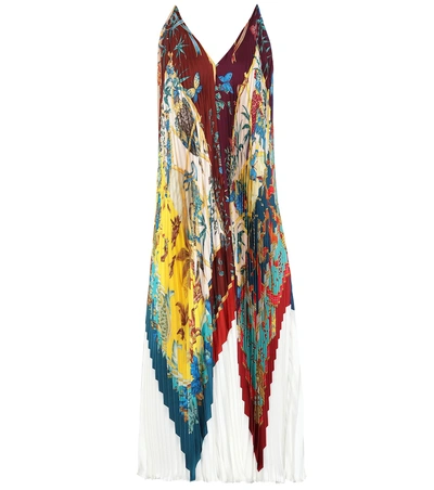 Shop Ferragamo Printed Pleated Silk Dress In Multicoloured