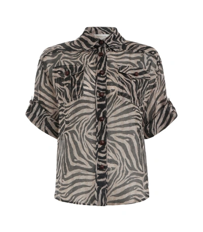 Shop Zimmermann Corsage Safari Shirt In Zebra In Black