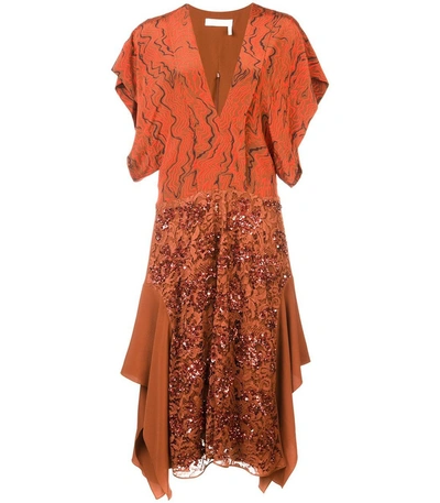 Shop Chloé Sequined Lace Dress In Orange