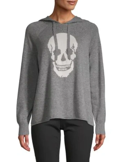 Shop Skull Cashmere Graphic Cashmere Hoodie In Grey