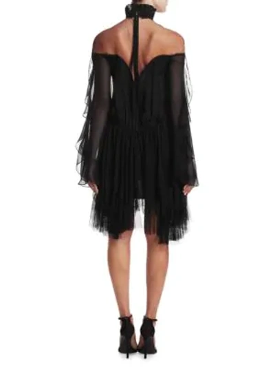 Shop Jonathan Simkhai Mesh-accented Silk-blend Dress In Black