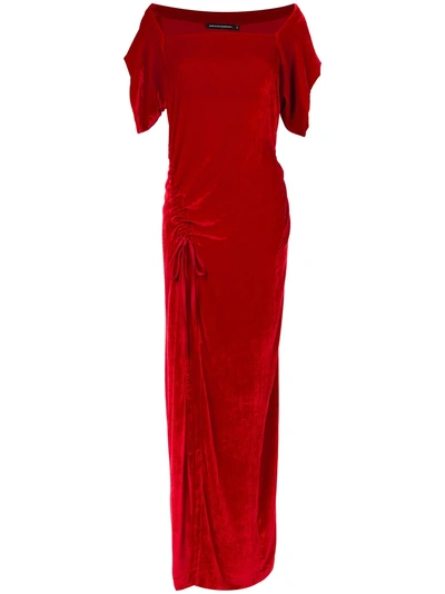 Shop Reinaldo Lourenço Lace Up Detail Velvet Gown - Red