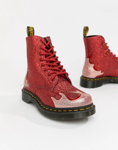 Dr. Martens 1460 Pascal Red Glitter Flame Flat Ankle Boots - Cream |  ModeSens