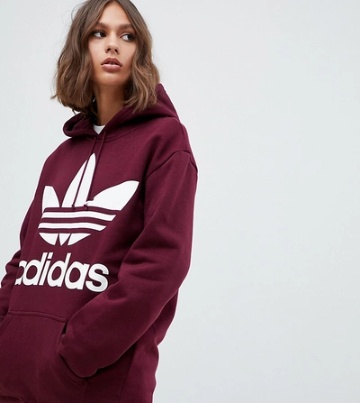 Muy enojado educar visto ropa Adidas Originals Oversized Trefoil Logo Hoody In Burgundy - Red | ModeSens