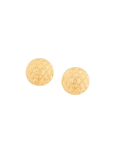 Pre-owned Chanel Vintage  Vintage Cc Logos Gold Button Earrings